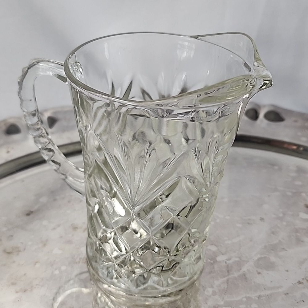 Vintage Pressed Glass Pitcher Creamer Pineapple Pattern